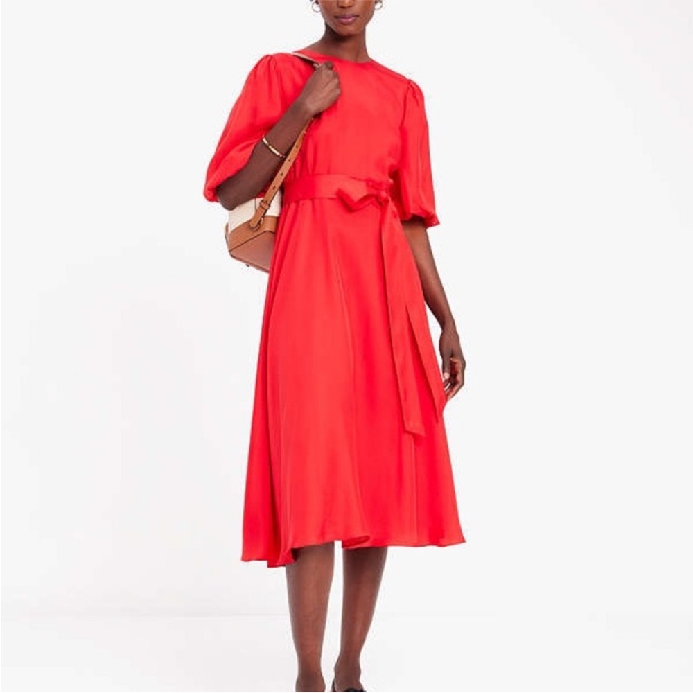 Kate Spade Silk-blend Matinee Puff Sleeve Midi Dress